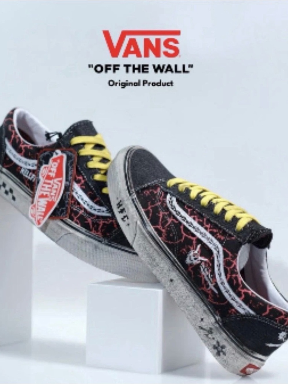 Vans Old Skool Black with Red Lightning and Yellow Laces